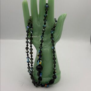 Black Carnival Glass Faceted Beaded Necklace - Women's Jewelry
